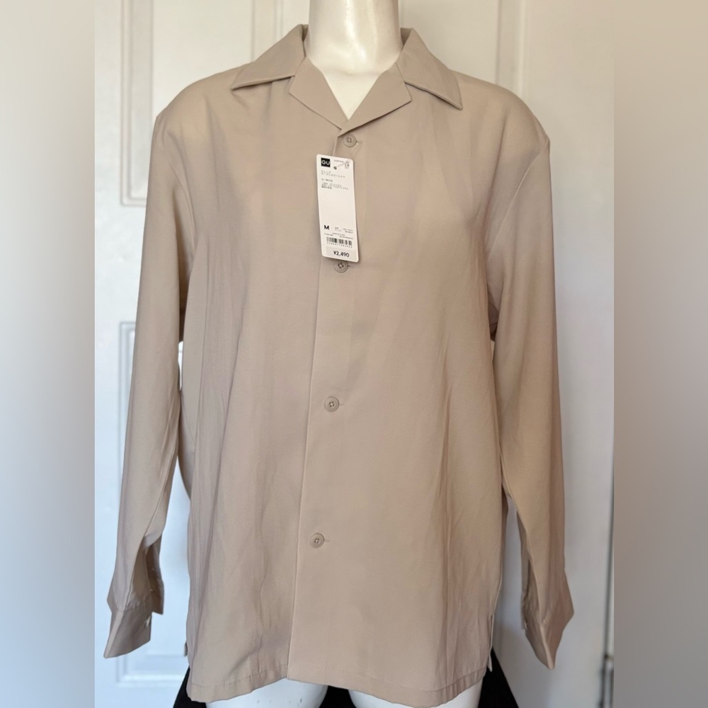 NWT GU Beige Draped Open Collar blouse size medium